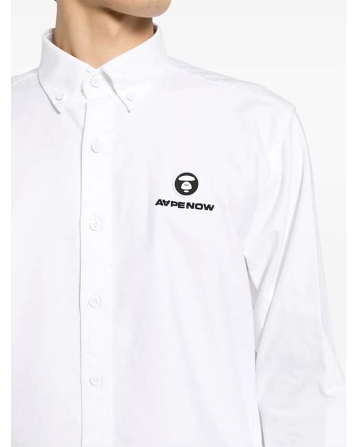 Aape By A Bathing Ape White Logo-Patch Long-Sleeved Shirt for men