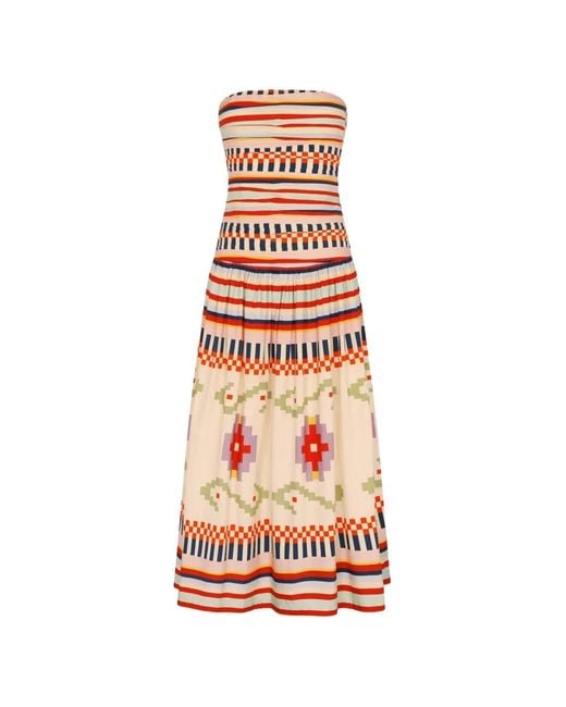 Carolina K White Malla Striped-Print Midi Dress