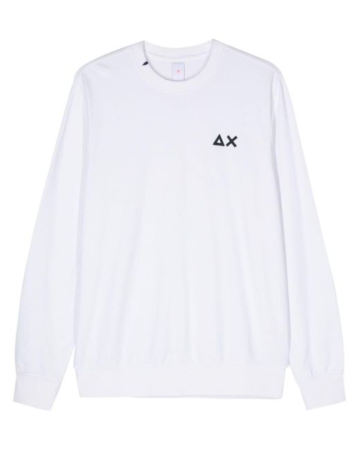 Sun 68 White Logo-embroidered Long-sleeve Sweatshirt for men