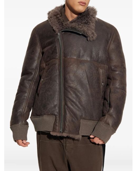 Rick Owens Brown Shearling-Collared Zip-Front Jacket for men