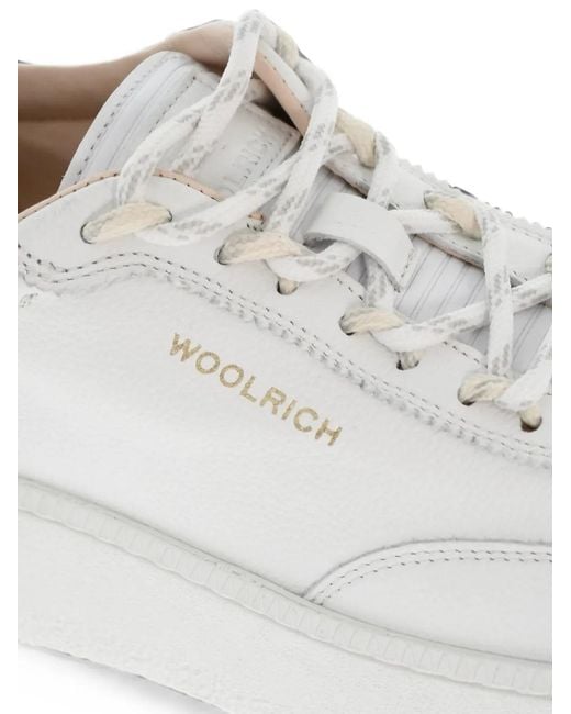 Woolrich White Lace-Up Leather Sneakers