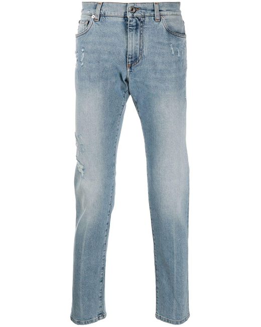 Dolce & Gabbana Blue Distressed Slim-fit Jeans for men