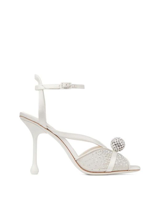 Jimmy Choo White Sarai Crystal-Embellished Sandals