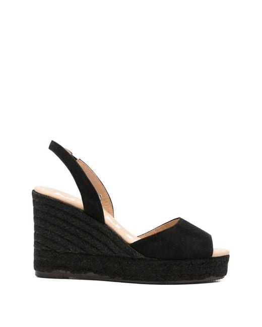 Manebí Black Suede Jute-Sole Heeled Sandals