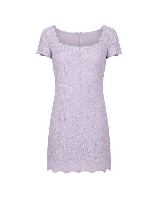 Ermanno Scervino Purple Lace-Overlay Short-Sleeve Cotton Mini Dress