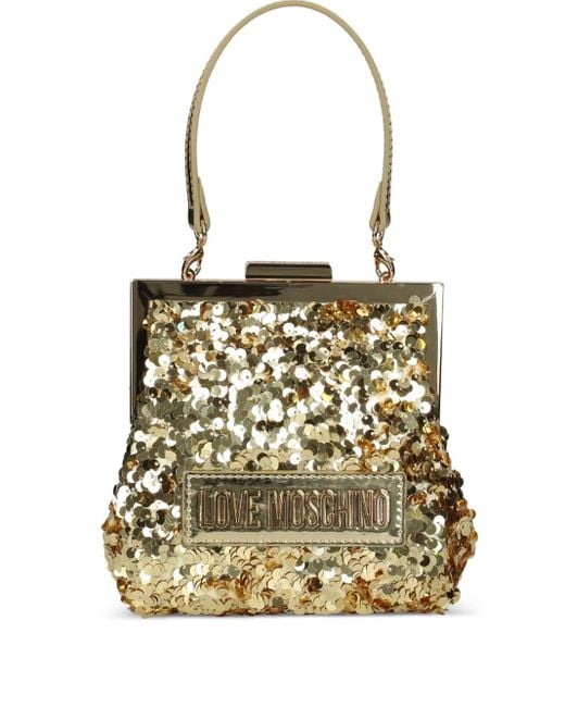 Love Moschino White Sequin-Embellishment Top-Handle Tote Bag