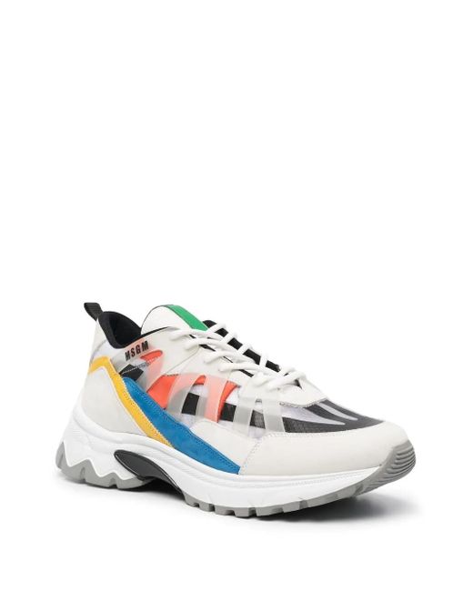 MSGM White Panelled Low-Top Sneakers for men