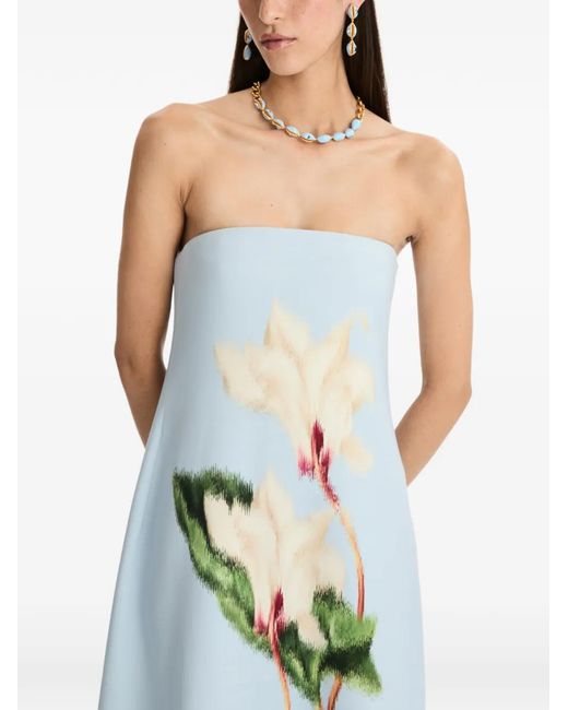 Oscar de la Renta Green Chiné Cyclamen Strapless Gown