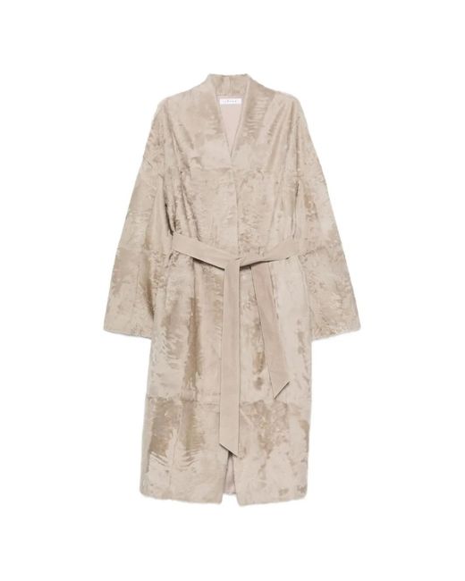 Liska White Buttoned Belted Coat