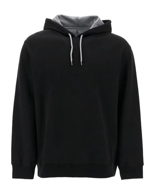 Brunello Cucinelli Black Drawstring Hoodie for men