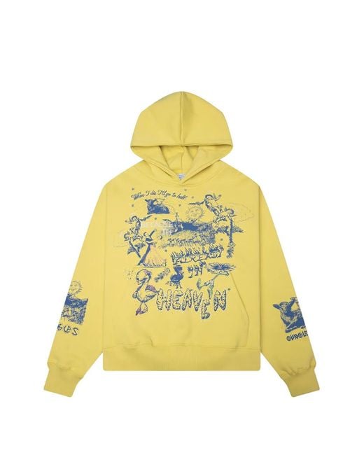JUNGLES Yellow Graphic-Print Rhinestone-Embellished Hoodie for men