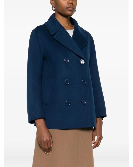 Max Mara Blue Double-Breasted Peacoat
