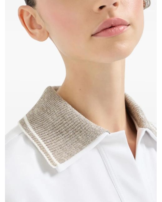Brunello Cucinelli White Sparkling Knit-Collar T-Shirt