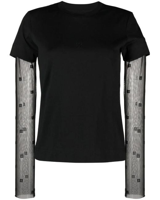 Givenchy Black 4G Tulle-Sleeve T-Shirt