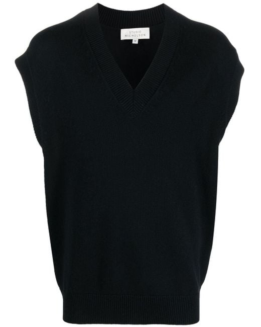 Studio Nicholson Cotton Ribbedknit Sleeveless Sweater in Blue (Black