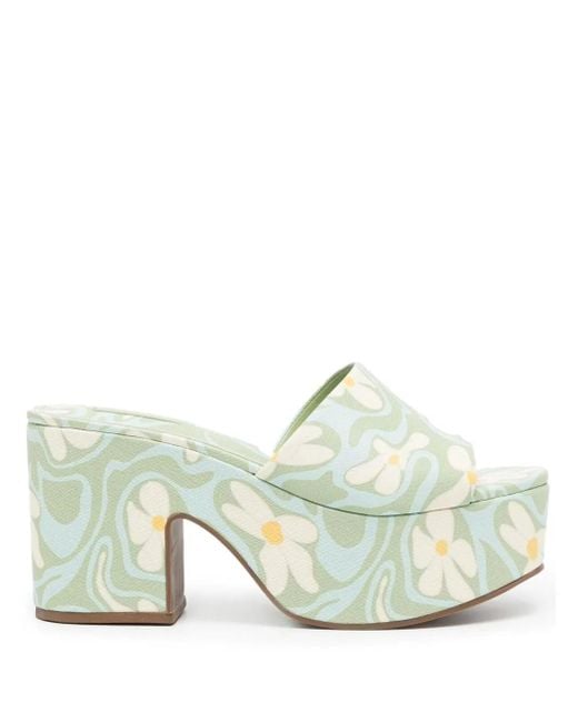 Larroude Green 90Mm Floral-Print Sandals