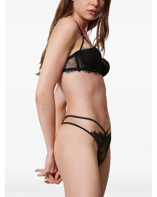Twinset Black Lace-Overlay G-String Thongs