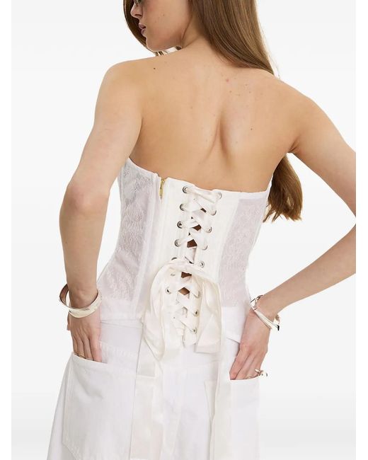 MOOS STUDIO White Blanc Structure Lace-Panelled Top