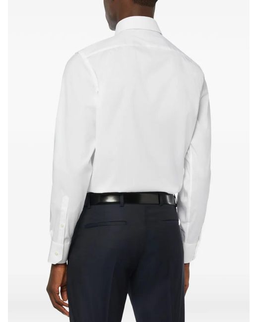 Boggi White Naples-Collar Pinpoint Shirt for men