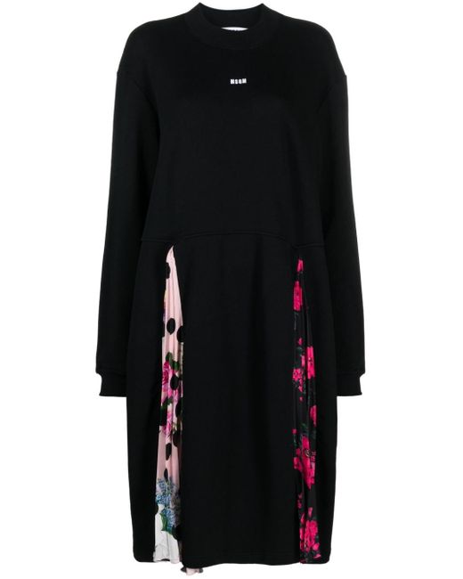 MSGM Midi-jurk Met Bloemenprint in het Black
