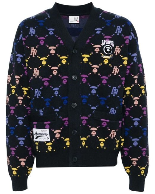 Aape By A Bathing Ape Blue All-Over Logo Print Cardigan for men