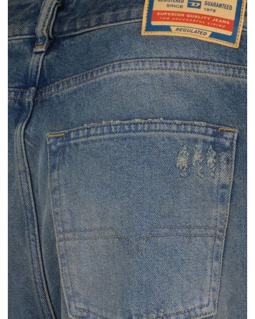 DIESEL Blue Distressed Wide-Leg Jeans