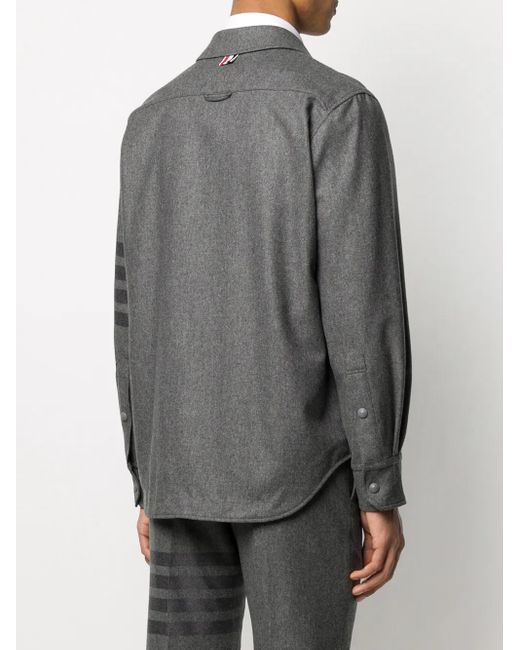 Thom Browne Gray Logo-Patch Shirt Jacket for men