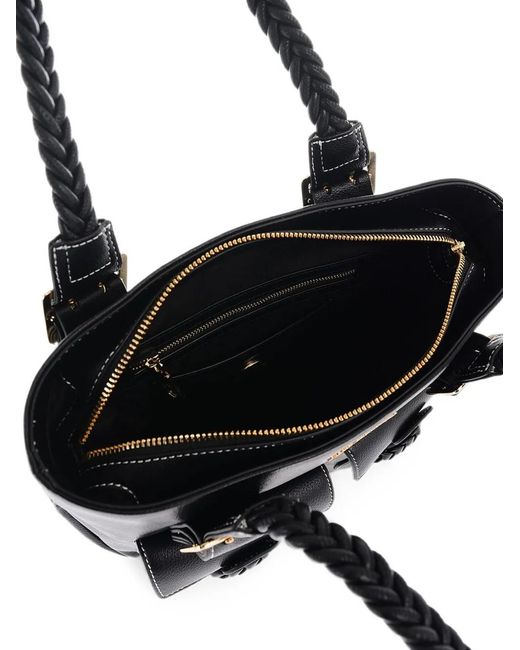 Moschino Black Braided-Handle Contrast-Stitch Shoulder Bag