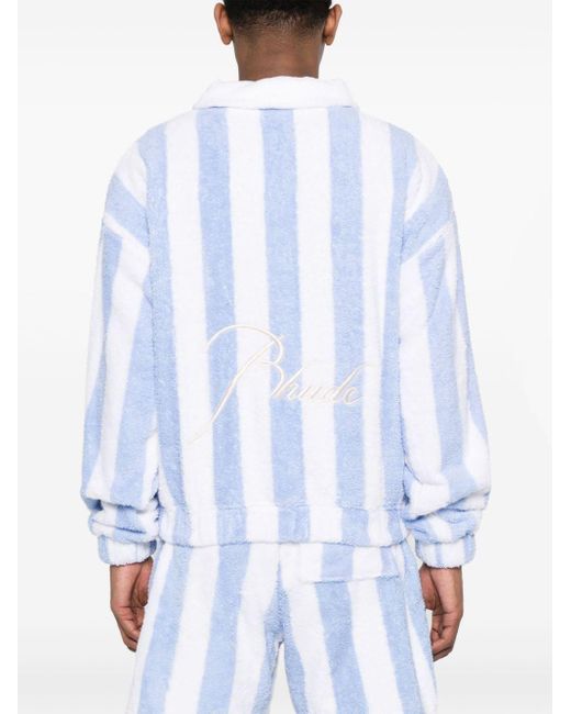 Rhude Blue Striped Loop Terry Polo Shirt for men