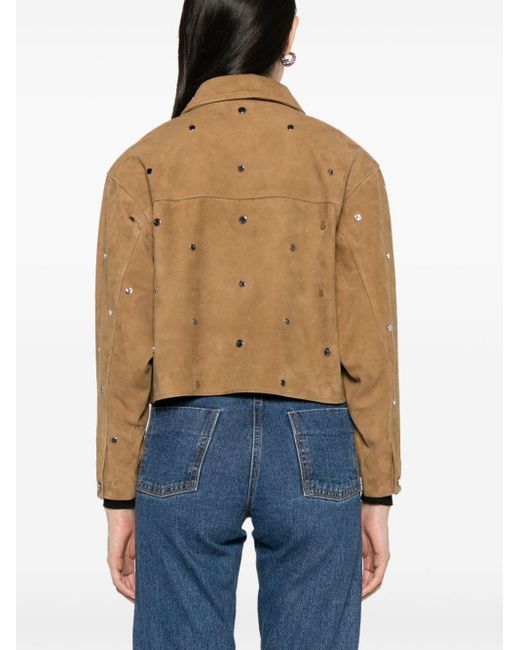 Sandro Brown Cropped Studded Suede Jacket