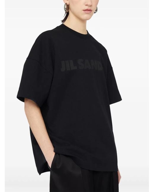 Jil Sander Black Long Oversized Cotton Jersey T-Shirt With Minimalist Branding