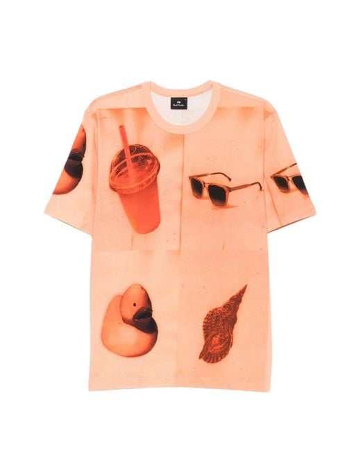 Paul Smith Orange Photographic-Print Cotton T-Shirt for men