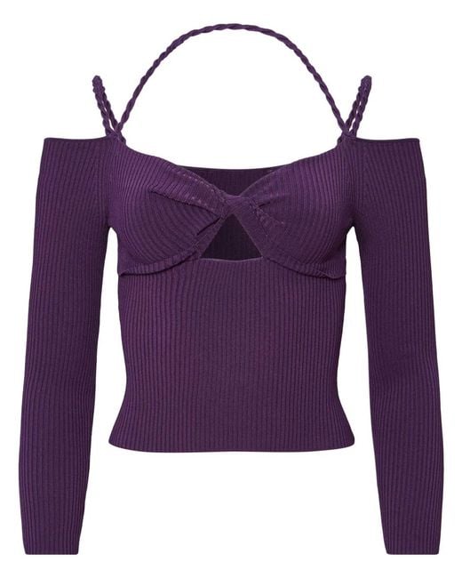 Altuzarra Purple Odin Cut-Out Ribbed-Knit Top