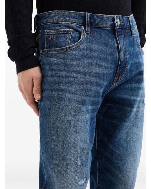 ARMANI EXCHANGE Blue Distressed Five-Pocket Jeans for men