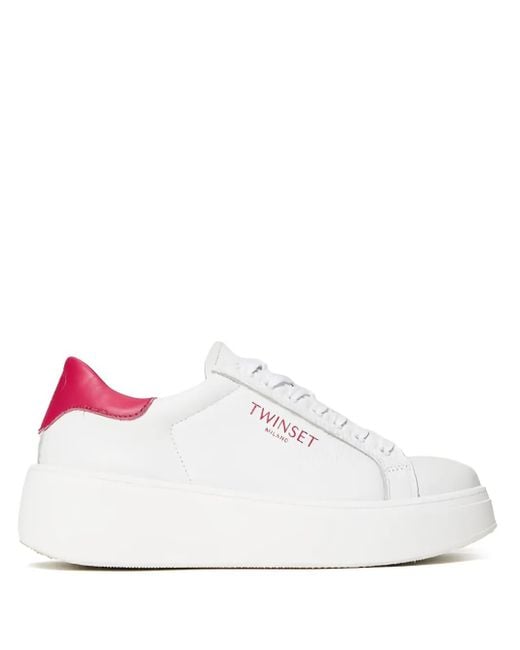 Twinset White Plateau-Sneakers aus Leder