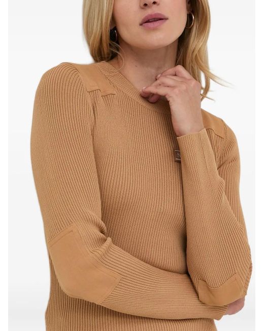 Notes Du Nord Natural Ribbed-Knit Elbow-Patch Sweater
