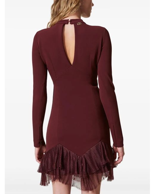 Twinset Geplooide Tulen Fladders Mini-Jurk in het Red