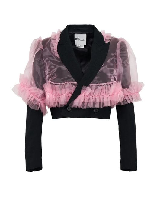 Noir Kei Ninomiya Pink Tulle-Trim Cropped Jacket