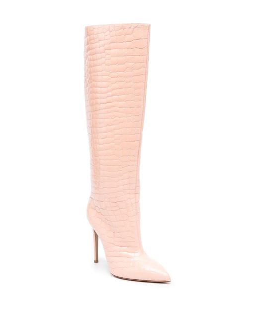 Paris Texas Pink 120Mm Crocodile-Embossed Leather Boots