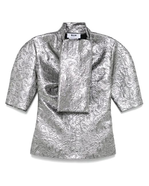 MSGM Gray Metallic-Effect Blouse