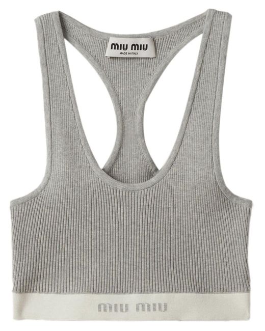 Miu Miu Gray Logo-embroidered Top