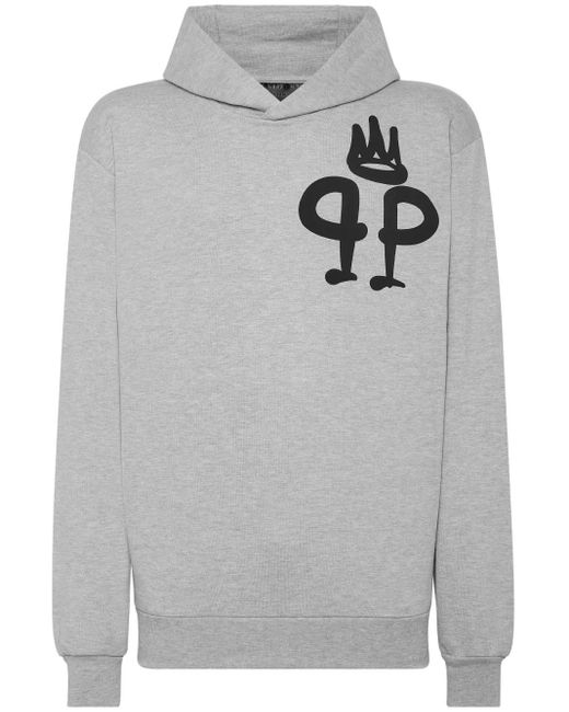 Philipp Plein Gray Logo-Print Hoodie for men