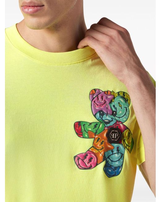 Philipp Plein Yellow Teddy Bear-print Cotton-blend T-shirt for men