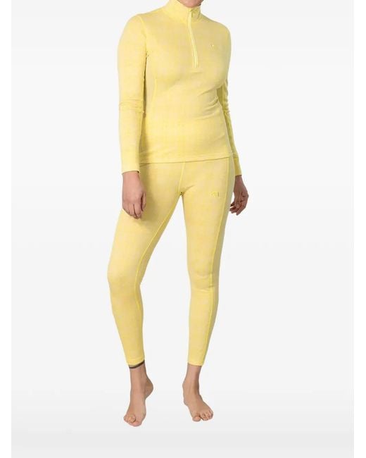 Kari Traa Yellow Rose Patterned Half-Zip Base-Layer Top