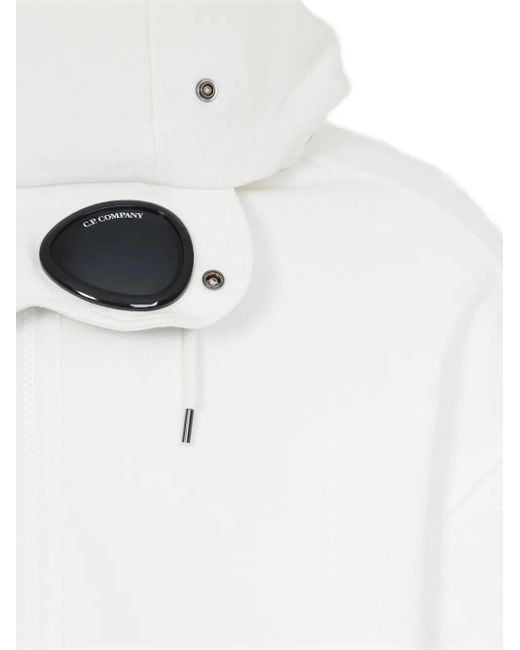 C P Company White Goggle-Detail Zip-Up Hoodie for men