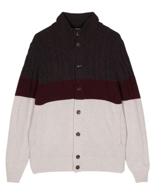 Cruciani Natural Colour-block Cable-knit Cardigan for men