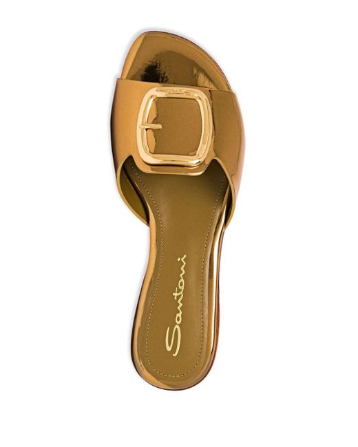 Santoni Brown Buckle-detail Mirrored-finish Sandals