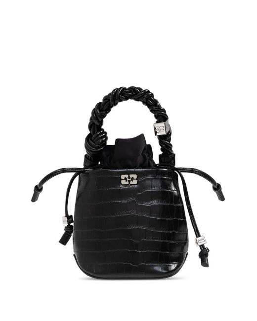 Ganni Black Croc-Embossed Tote Bag