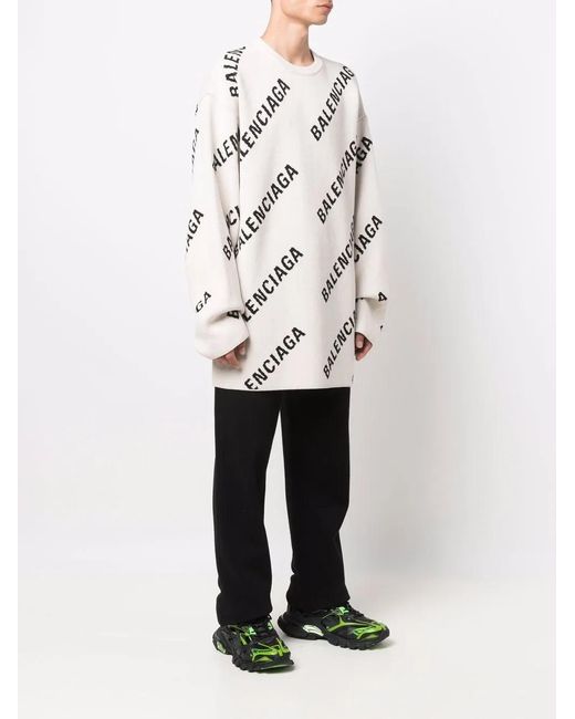 Balenciaga Multicolor Allover Logo Crew-Neck Jumper for men