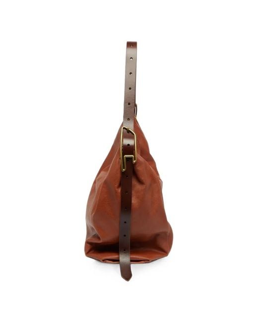 DIESEL Brown Sac Porté Épaule D-Line En Cuir Brillant